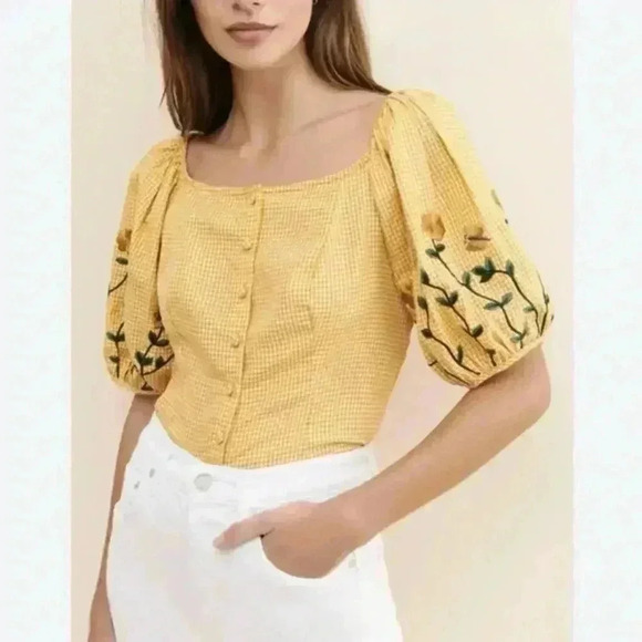 samant chauhan Tops - NWOT small Anthropologie Samant Chauhan Amabella yellow embroidered peasant top